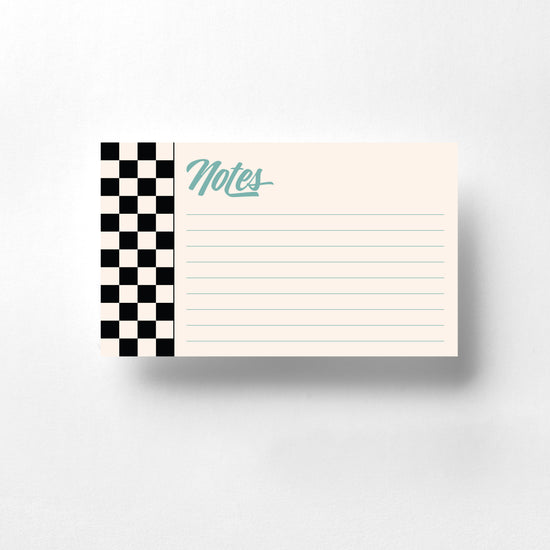 These notecards showcase a classic black and white checkered design. The bold, timeless pattern provides a clean and stylish look, making these cards suitable for any occasion. Perfect for jotting down notes, sending reminders, or writing thoughtful messages, these notecards offer a versatile and sophisticated way to communicate.